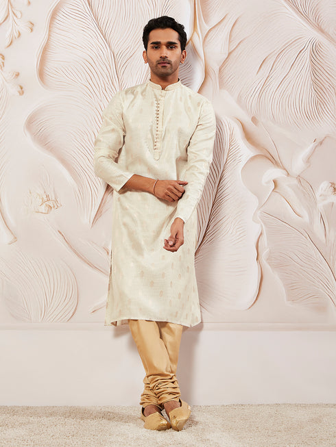 Men's Cream Silk Blend  Kurta